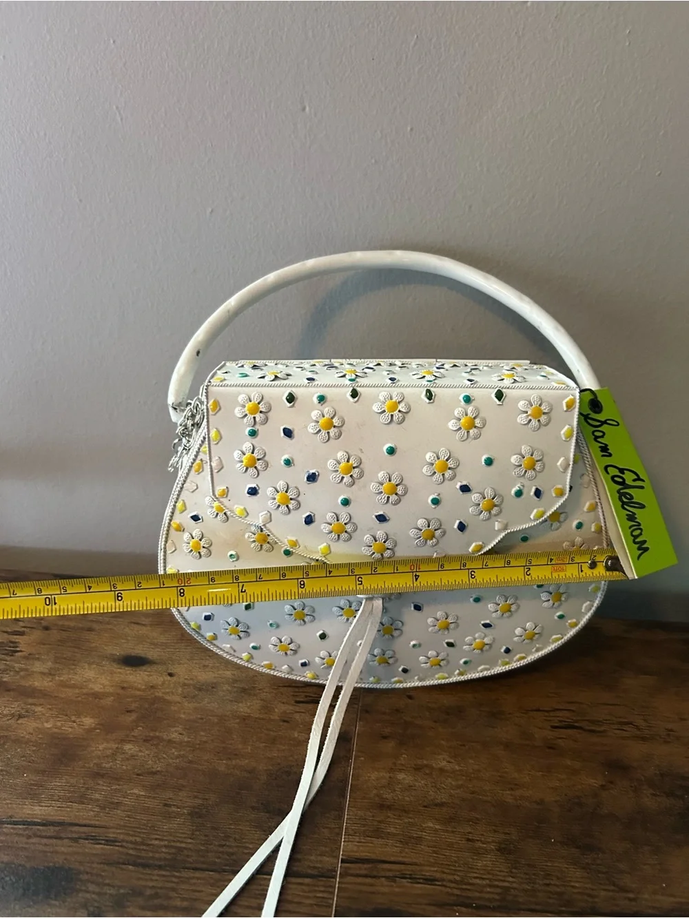 Sam Edelman White Daisy Studded Top-Handle Satchel